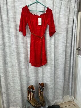 MIHOLL Red Lace Mini Dress size medium new with tags western country concert
